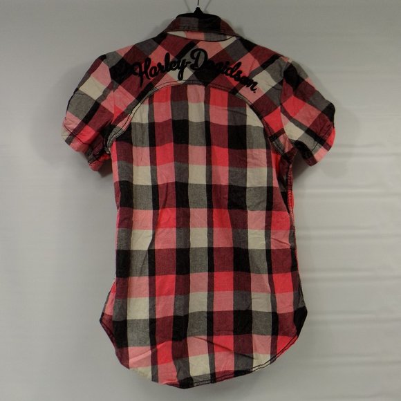 Harley Davidson Plaid Snap Front Short Sleeve XS - Picture 5 of 10
